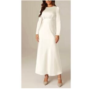 New! AW Women's White Satin Ginevra Dress Formal Dress Vintage Style  40s Sz 14